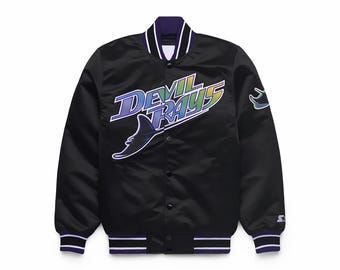 Tampa Bay Devil Rays Satin Varsity Jacke, Schwarzer Baseball Bomber