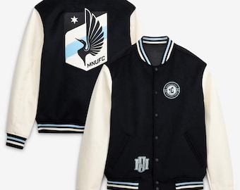 Minnesota United FC Varsity Jacket | Letterman Jacket | Soccer Bomber Jacket | Black & Cream