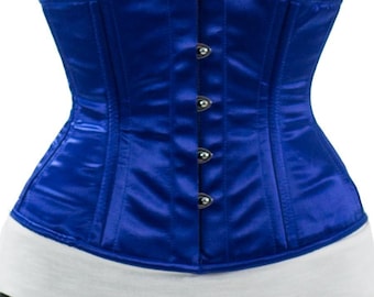 Royal Blau Satin Unterbrust Korsett: Taillentrainer aus Stahl ohne Knochen