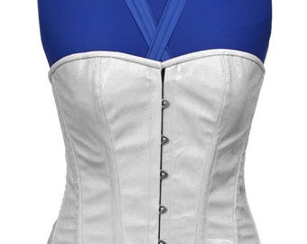 White PVC Overbust Corset: Steel Boned Gothic Vinyl Bustier