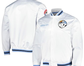 Kansas City Wiz White Satin Varsity Jacket | Vintage Soccer Bomber Jacket | Letterman Jacket