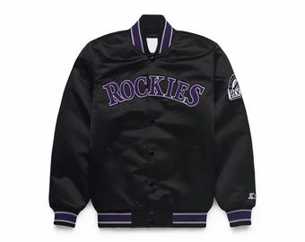 Colorado Rockies Satin Varsity Jacke, Schwarze Baseball Bomberjacke