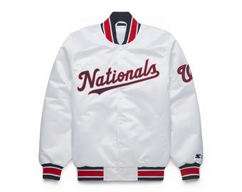 Washington Nationals Weiße Satin Varsity Jacke, Bomberjacke