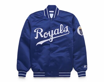 Kansas City Royals Satin Varsity Jacke, Royal Blau Baseball Bomber