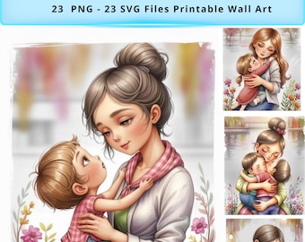 Mutter und Kind Aquarell Illustration Set