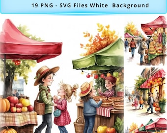 Clipart acquerello del mercato agricolo autunnale / Raccolto autunnale PNG, SVG (download digitale)