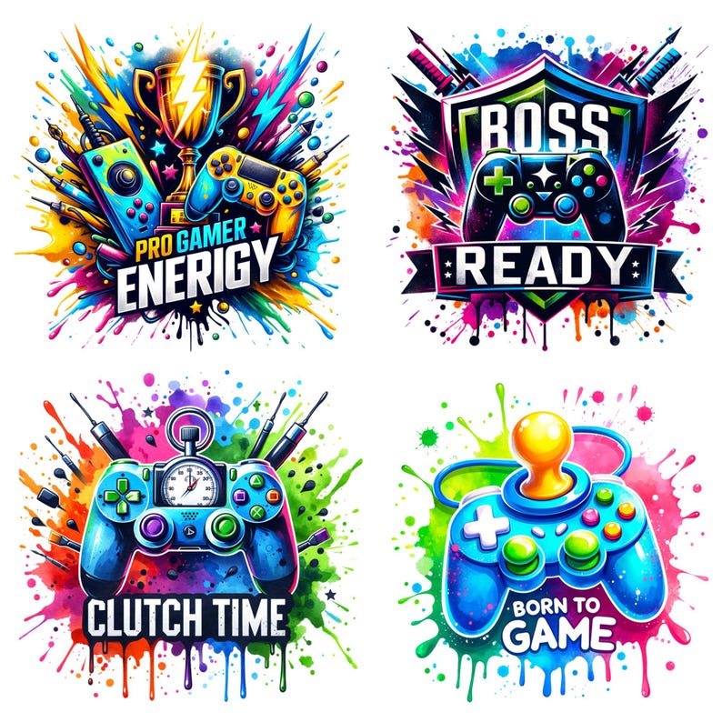 Watercolor Gaming Clipart PNG Bundle, Gamer PNG, Game Controller ...