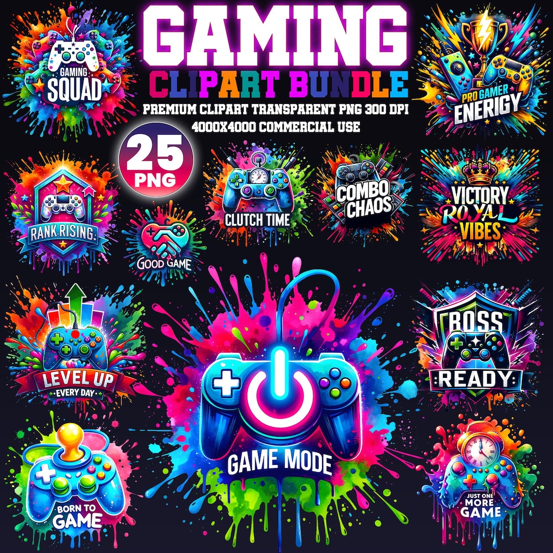 Watercolor Gaming Clipart PNG Bundle, Gamer PNG, Game Controller ...