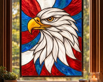 Bald Eagle Stained Glass Pattern PDF, American Eagle Suncatcher Template, DIY Glass Art Project, Eagle Window Panel Design, Digital Download