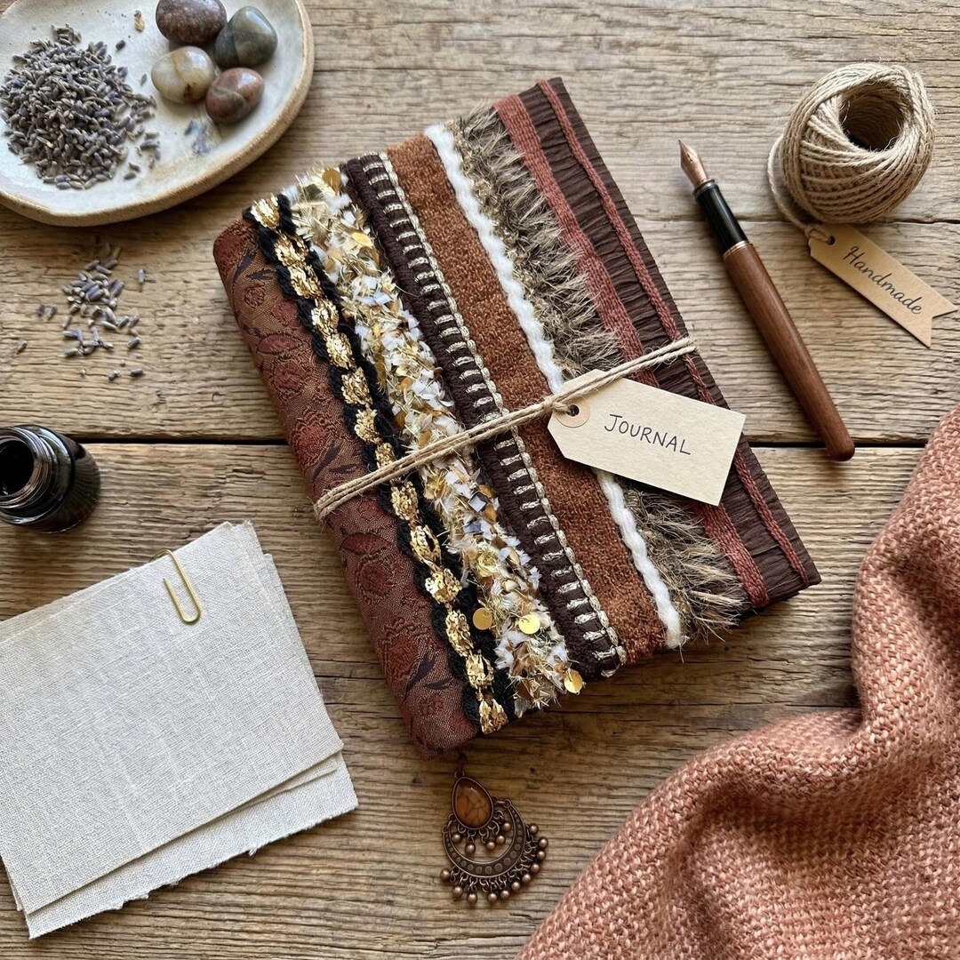 Book Sleeve Travel Journal, Patchwork Boho Cottagecore Notebook Sleeve ...