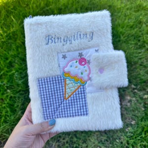 Faux Fur Book Sleeve A5 Ice Cream, Fluffy Kawaii Notebook Cover, Cute Dessert Journal Cover, Book Lover Gift, Bookish Merch