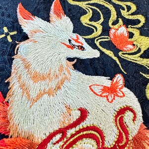 Kitsune Nine-Tailed Fox A5 Journal Cover, Embroidered Fabric Diary, Oriental Mythology Stationery image 6