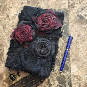 Gothic Rose Notebook A5 Book Sleeve, Black Lace Grimoire Witchy Reading Journal, Dark Academia