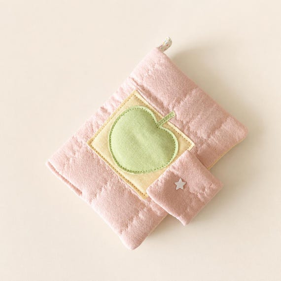 Green Apple Quilted Book Sleeve, A5 A6 Journal Cover, Pink Fabric Notebook Cover