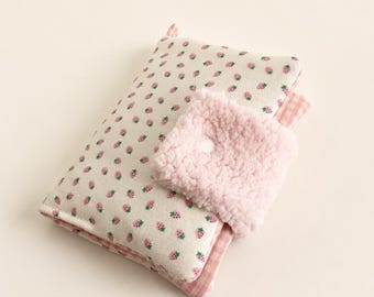 Strawberry Book Sleeve, A5 A6 Journal Cover, Fabric Notebook Cover with Sherpa Pocket