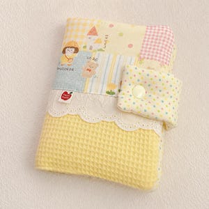 Funda acolchada para libros, funda para cuaderno A5/A6, funda para cuaderno de tela gofrada con estampado de cuadros vichy en tonos pastel.