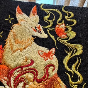 Kitsune Nine-Tailed Fox A5 Journal Cover, Embroidered Fabric Diary, Oriental Mythology Stationery image 4