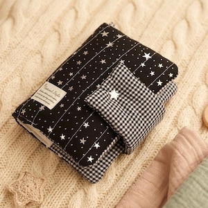 Quilted Black Star Book Sleeve A5 A6, Celestial Journal Cover, Dark Academia Stationery