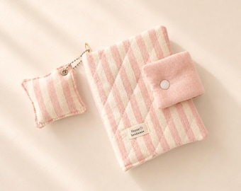 Quilted Pink Stripe Book Sleeve A5 A6, Coquette Notebook Journal Cover