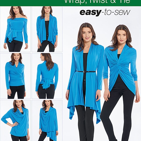 Simplicity Pattern S0774/1065 Misses' Knit Wrap and Tie Cardigan with multiple Variations Sizes XS-XL : 6-24 NEW