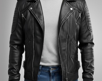 Black Hooded Leather Biker Jacket: Vintage Moto Style
