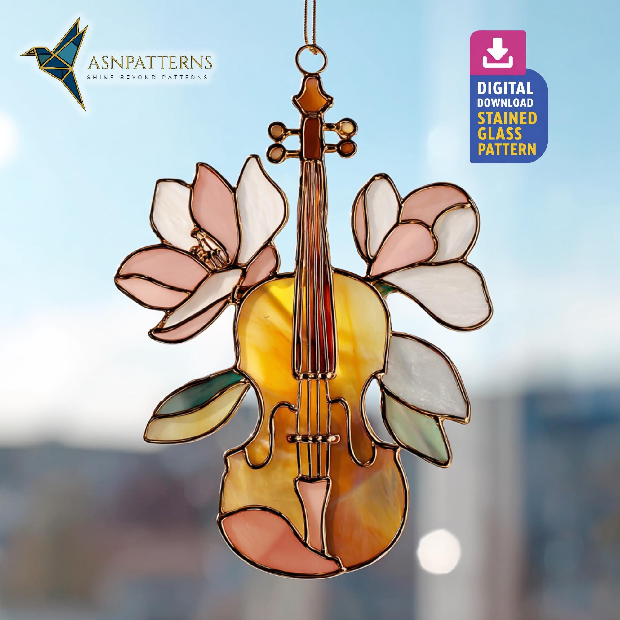 Violin Stained Glass Pattern, Violin Music Suncatcher Template