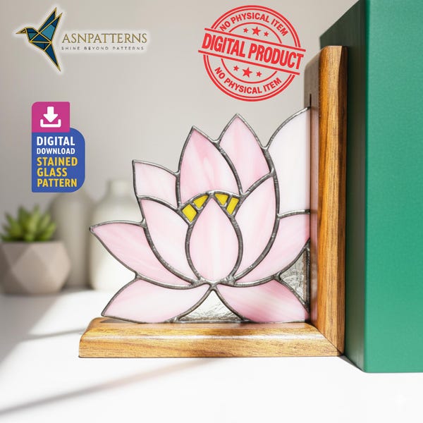 Flower Bookend Stained Glass Pattern for DIY Suncatcher and Handmade Home Decor,  Hand Craft Design, Wall Art