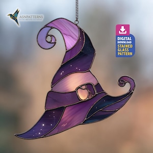 Witch's Hat Stained Glass Pattern, Witchy Suncatcher Template, Handmade Pattern, Halloween Decor, Wall Art