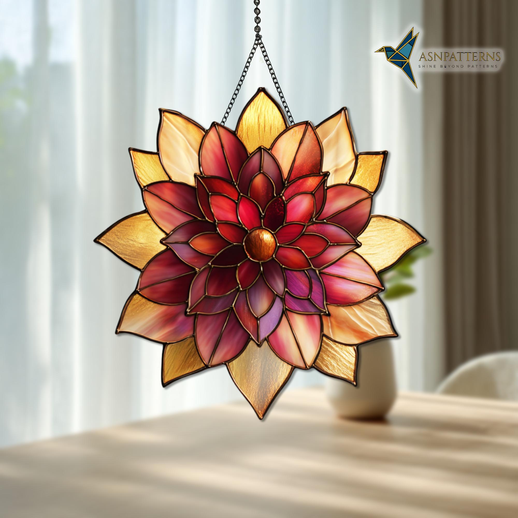 Dahlia Flower Stained Glass Pattern, Dahlia Suncatcher Template, DIY ...