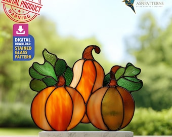 Pumpkins Stained Glass Pattern, Pumpkins Suncatcher PDF Template, Home Decor, DIY Crafting Project, Wall Art