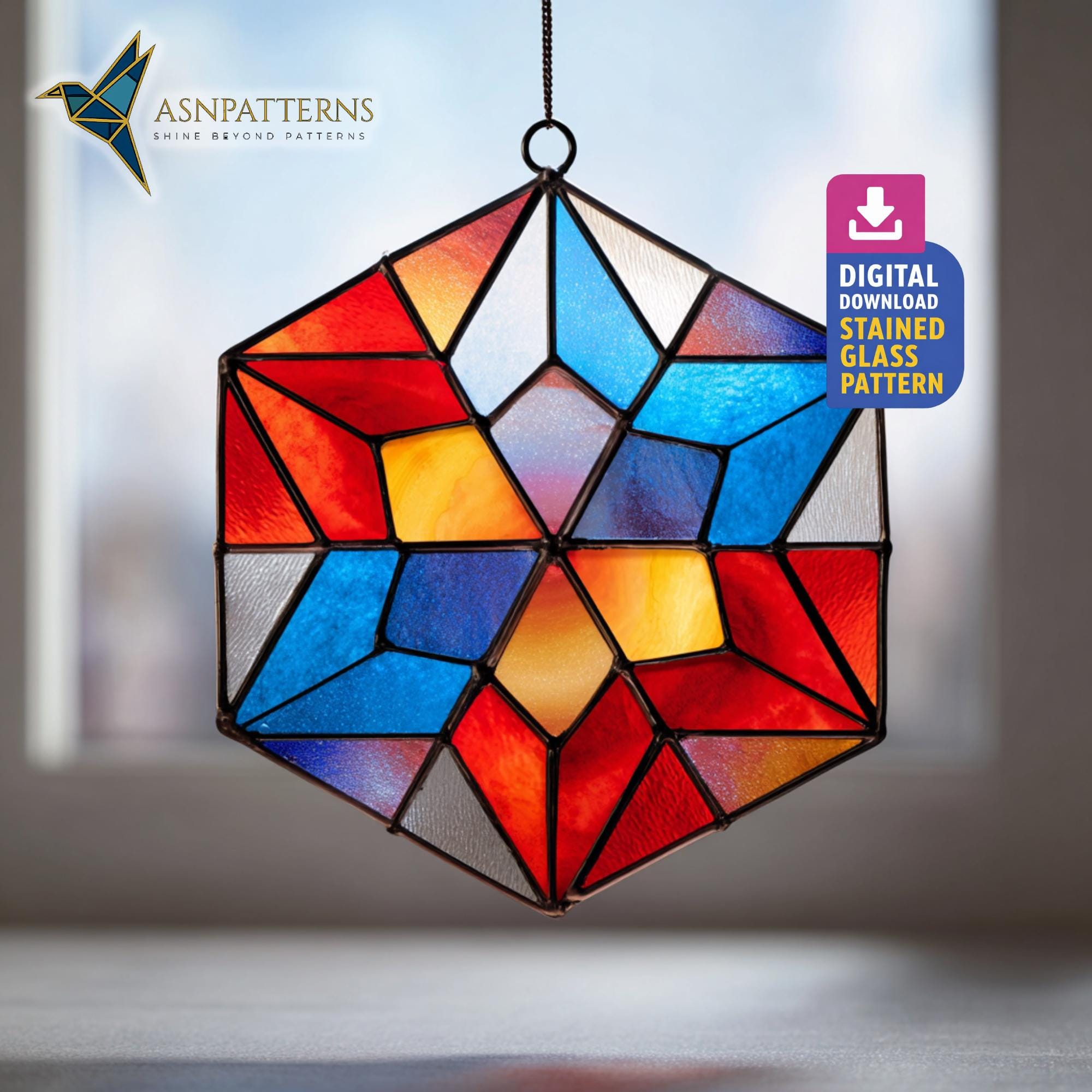 六角形のステンドグラスアート、六角形のサンキャッチャーテンプレート