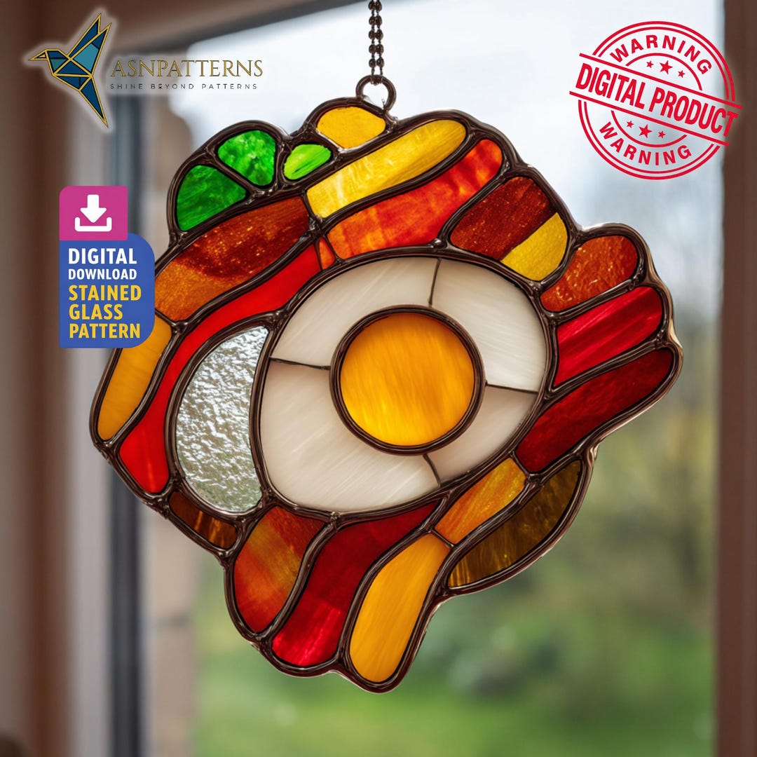 Breakfast Plate Stained Glass Pattern, DIY Suncatcher Template (digital ...