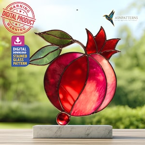 Granaatappelfruit glas-in-loodpatroon, granaatappel suncatcher pdf-sjabloon, woondecoratie, DIY crafting, kunst aan de muur