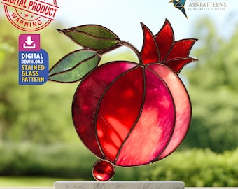 Pomegranate Fruit Stained Glass Pattern, Pomegranate Suncatcher PDF Template, Home Decor, DIY Crafting, Wall Art