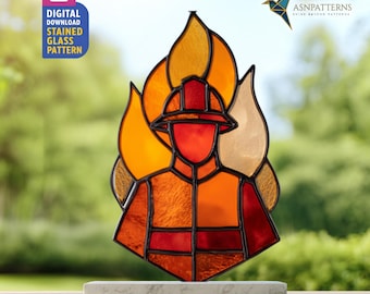 Firefighter Stained Glass Pattern, Fire Ma Suncatcher Template, DIY handcraft, Handmade Gift, Home Decor, Wall Art
