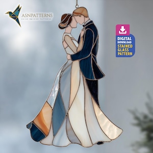 Wedding Stained Glass Pattern, Wedding  Suncatcher, Stained Glass Bride and Groom, DIY Handmade, Wedding Decor, Wall Art