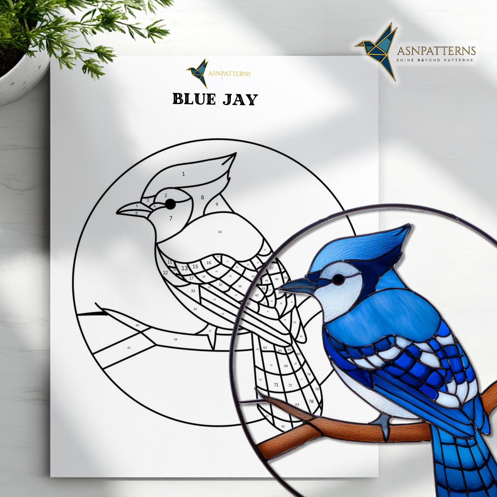 Blue Jay Stained Glass Pattern, Blue Jay Suncatcher Template, DIY Glass ...