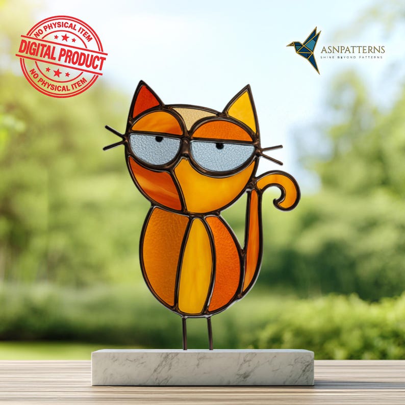 Big Eyes Cat Stained Glass Pattern, DIY Suncatcher PDF Template, Home ...