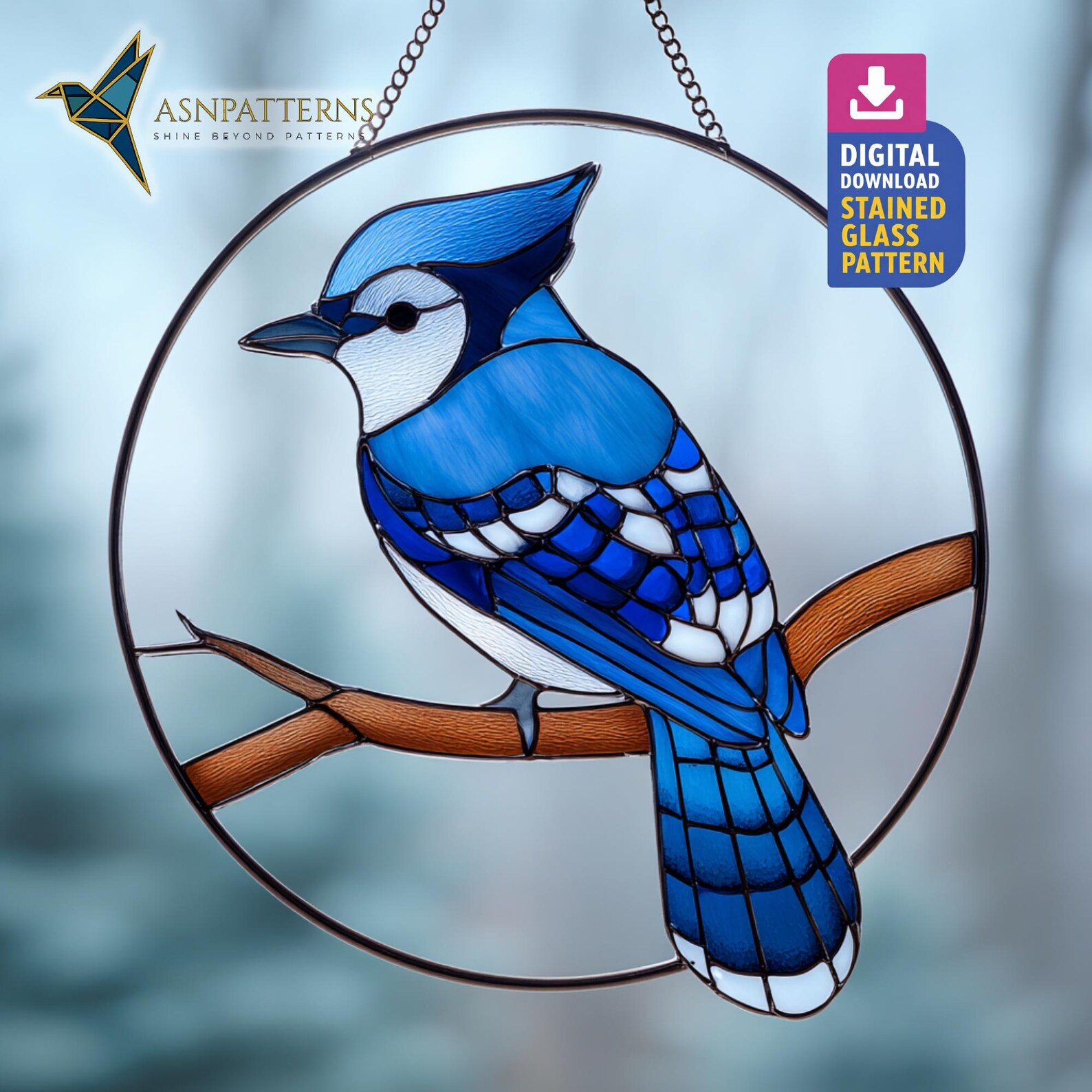 Blue Jay Stained Glass Pattern, Blue Jay Suncatcher Template, DIY Glass ...