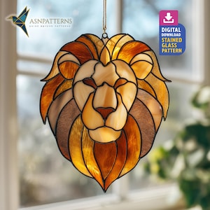 Lion Stained Glass Pattern, Lion Head Suncatcher PDF Template, DIY Hand Craft, Home Decor, Crafting Gift