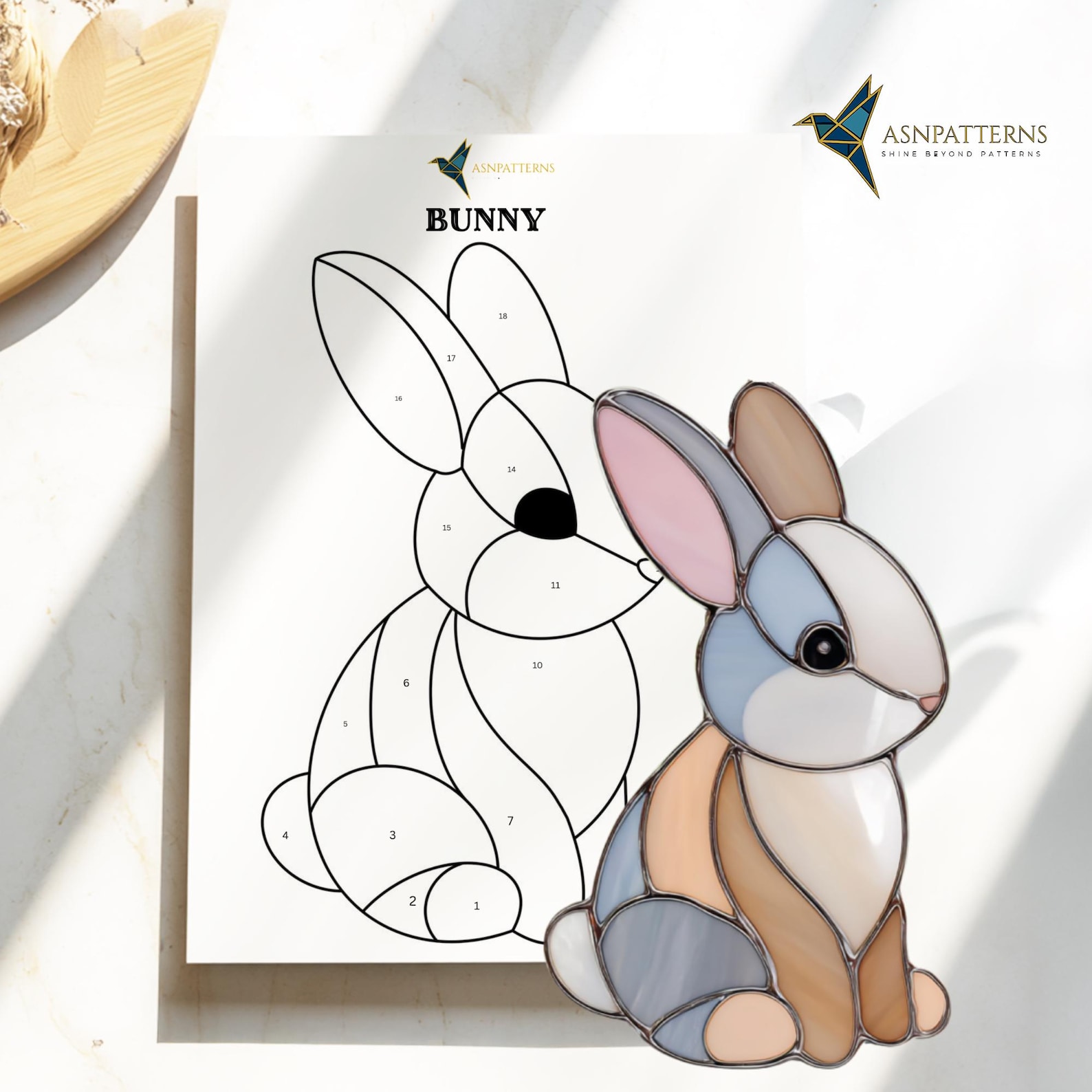 Simple Stained Glass Rabbit Bunny Stained Glass Pattern, Rabbit Suncatcher Template, Pattern for ...