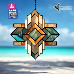 Diamond Art Deco Stained Glass Pattern, Diamond Art Deco Suncatcher, Stained Glass Art Deco, DIY Glass Craft, Home Decor, Wall Art