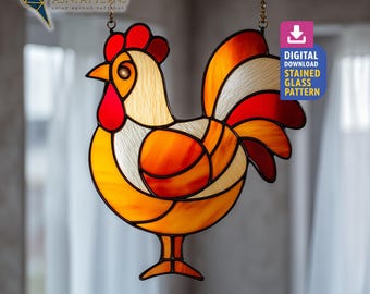 Chicken Stained Glass Pattern, Rooster Suncatcher PDF Template, Pattern For Handmade, Home Decor, Wall Art