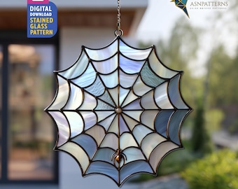 Padrão de vitral de teia de aranha, molde para apanhador de sol de teia de aranha, artesanato faça você mesmo, decoração de Halloween, arte de parede