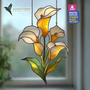 Cala Lily Stained Glass Pattern, Lily Suncatcher PDF, DIY Glass Craft, Handmade For Gift, Home Decor, Wall Art