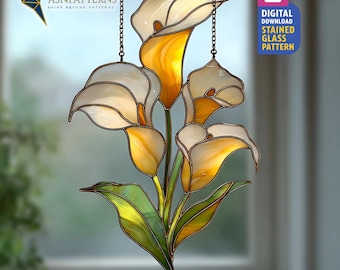 Cala Lily Stained Glass Pattern, Lily Suncatcher PDF, DIY Glass Craft, Handmade For Gift, Home Decor, Wall Art