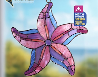 Starfish Stained Glass Pattern, Suncatcher Rainbow Sea Star Template, DIY Handmade, Home Decor Hanging, Wall Art