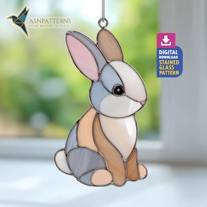 Bunny Stained Glass Pattern, Rabbit Suncatcher Template, Pattern For Handmade, Home Decor, Wall Art