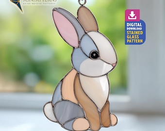 Bunny Stained Glass Pattern, Rabbit Suncatcher Template, Pattern For Handmade, Home Decor, Wall Art