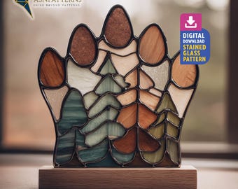 Bear Paw Stained Glass Pattern, Woodland Suncatcher Template (Digital Download)